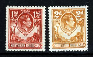 Northern Rhodesia Kg Vi 1938 1½d.  & 2d.  Giraffe & Elephants Sg 29 & Sg 31