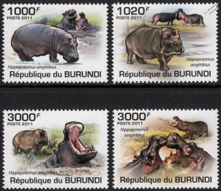 Hippopotamus African Common Hippo / Wild Animals Stamp Set (2011 Burundi)