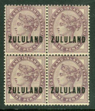 Sg 2 Zululand 1888.  1d Deep Purple Block Of 4.  3 Stamps Being Unmounted Cat £112
