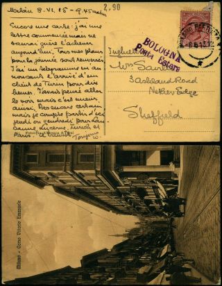 C204 Italy Postcard Uk Milano Sheffield 1915