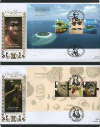Gb 2009 Benhams Gold Fdc Charles Darwin Booklet Panes 4 Pmk Stamps On 4 Covers