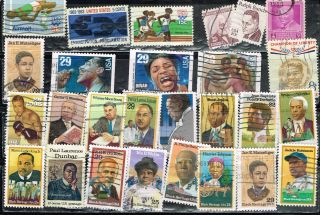 (11 - 549) 25 Black Americans Assorted Cancelled Us Postage Stamps