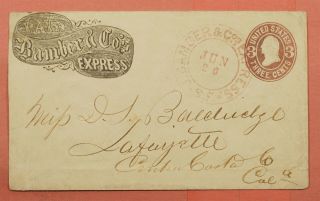 1860s Bamber & Co Express Stationery San Francisco Ca Cancel To Lafayette Ca