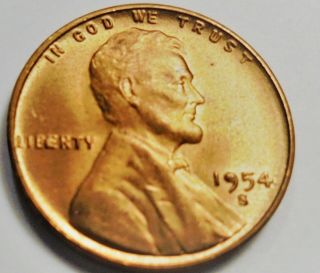 1954 - S Wheat Cent Bie Error & Die Chip In The 9 Of Date Gem Unc Bu Coin Ww54s