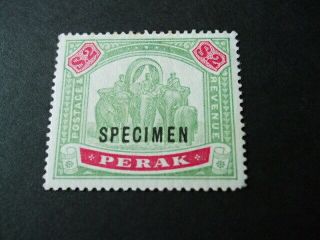 Malaysia Perak $2 Two Dollar Green On Carmine Specimen Revenue 1896