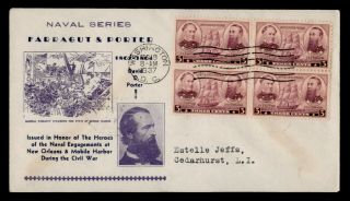 Dr Who 1937 Fdc Army/navy Heroes Cachet Porter/farragut Block E68454