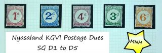 1950 Kgvi Nyasaland Postage Dues Sg D1 To D5 Sc J1 To J5 Mnh Set Cat £100