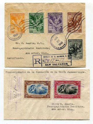El Salvador 1940 - Two Attractive Franking Registered Covers To Usa -