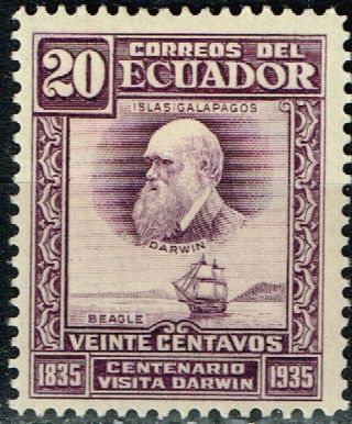 Galapagos Islands Ecuador Darwin Visit Hms Beagle Ship Stamp 1935 Mlh
