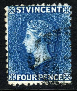 St.  Vincent Qv 1866 Four Pence Deep Blue No Watermark Perf 111x11½ Sg 6 Vfu