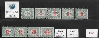 Wc1_2048 Fiume.  1918 Postage Due Set.  Scott J4 - J12,  Sassone S4 - S12.  Mvlh