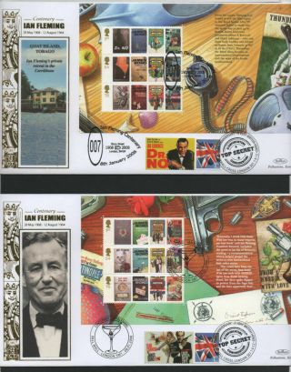 Gb 2008 Benhams Gold Fdc James Bond Special Booklet Panes 4 Pmk Stamps 4 Covers