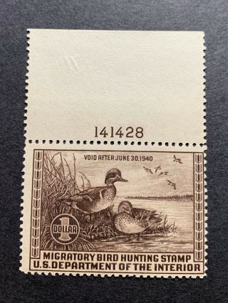 Wtdstamps - Rw6 1939 Plate - Us Federal Duck Stamp - Og Nh