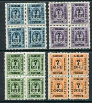 Denmark 1918 Overprinted Mnh Lot Blocks X4 (4) 16 Stamps