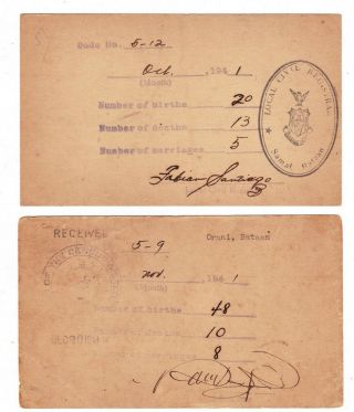 1941 PHILIPPINE POSTAL CARD CANCELLED SAMAL & ORANI,  BATAAN - RARE 2