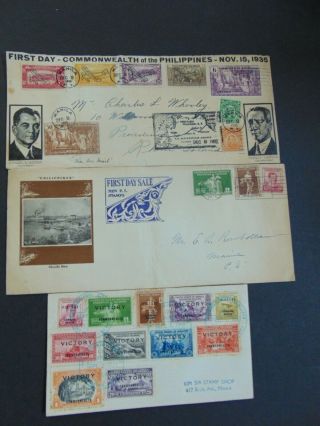 First Day - Commonwealth Of The Philippines - 1935 - 2 Covers & 1945 Victory