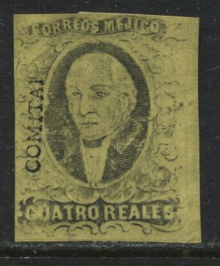 Mexico 1856 4 Reales Black On Yellow And No Gum (jd)