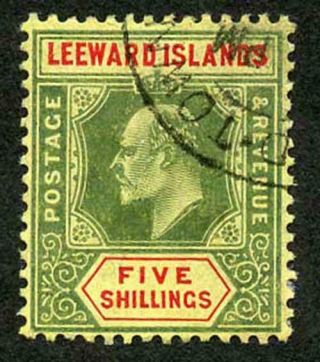 Leeward Islands Sg45 Kevii 5/ - Green And Red/yellow Fine Cat 65 Pounds (to