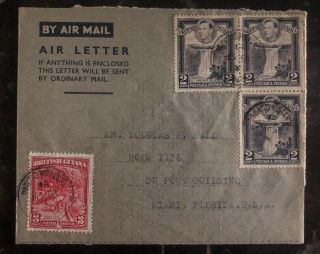 1944 Georgetown British Guiana Air Letter Commercial Cover To Miami Fl Usa