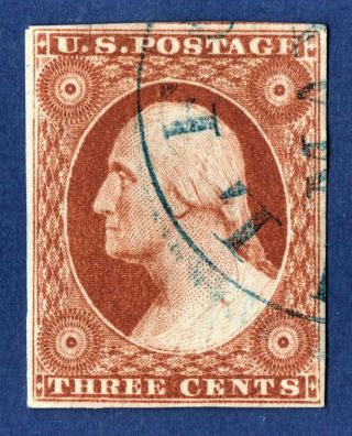 [/41] 1851 3 Cents Washington Orange Red Imperforated With Blue Cds