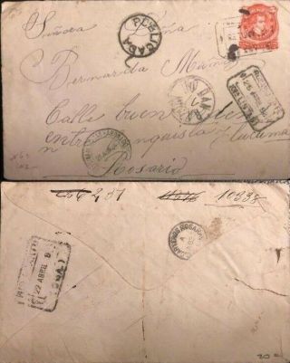 Argentina 1888 Stationery Envelopes Cover To Rosario Rivadavia Mn Sc 61