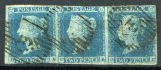 (341) Very Good Strip Of 3 Sg14 Qv 2d Blue Imperf D - A To D - C