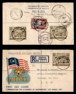 1957 Malaya Fdc Merdeka Registered Airmail Rantau Panjang To Usa