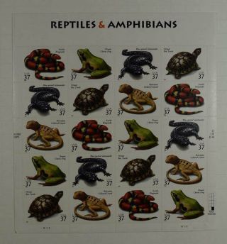 Us Scott 3814 - 18 Pane Of 20 Reptiles & Amphibians Stamps 37 Cent Mnh