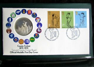 County Cricket 1873 - 1973 Silver Proof Coin & Stamps Fdc In Folder