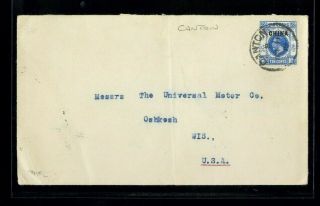 (hkpnc) Hong Kong 1919 China Bpo 10c Cover To Usa Canton Index B Cds Fine