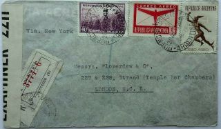 Argentina 1941 Airmail Cover To England Via U.  S.  A.  Possibly Censored In Bermuda