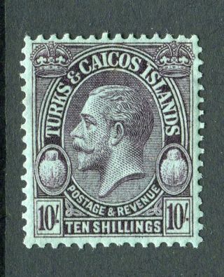 Turks & Caicos Islands 1928 Kgv.  Postage & Revenue.  10s Purple/blue.  Mlh.  Sg 186