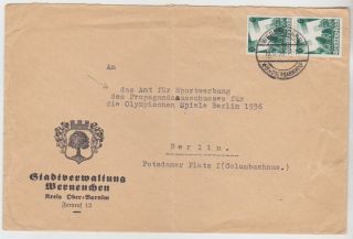 Germany Dr 1936 Cover Werneuchen To Berlin " Olympics Propaganda Office "
