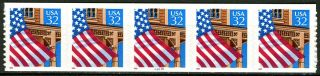 Sc 2915a 1996 - 32¢ - Flag Over Porch Die Cut 9.  8 - Coil Plate Strip Of 5