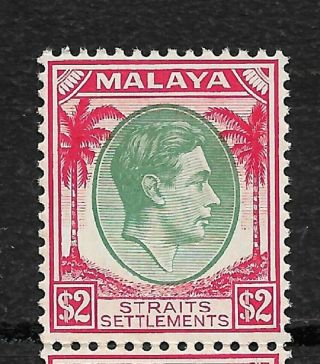 Straits Settlements Malaya 1938,  Kg - Vi,  $2,  Scott 251,  Vf Mnh Og (stp - 1) V$59,
