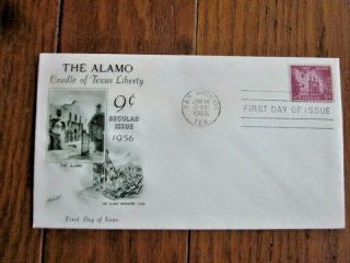 Remember The Alamo San Antonio Texas 1956 Fleetwood Cachet Fdc Vf Unadressed