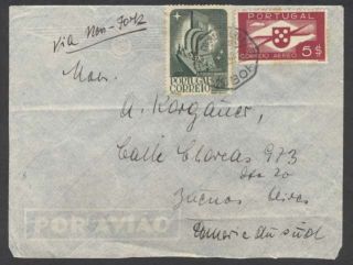 Portugal To Argentina Airmail Front Cover W 2 Colour Stamps