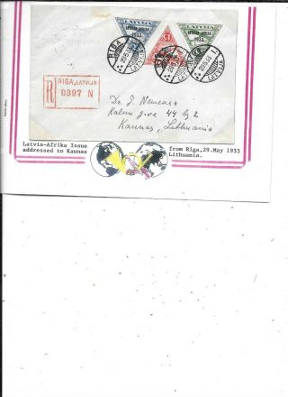Latvia - Africa Issue Registered Cover Riga To Lithuania 1933