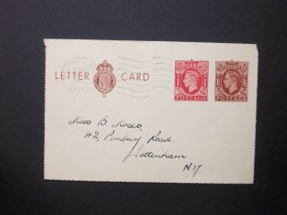 Gb Stationery 1940 Kgvi 11/2d,  1d Letter Card Woodford Green Essex M/c To N.  17