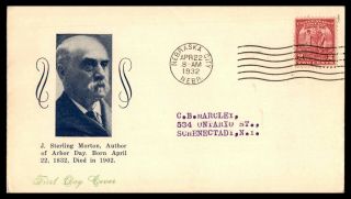 J Sterling Morton Author Of Arbor Day 2c Issue 1932 Cachet On Fdc