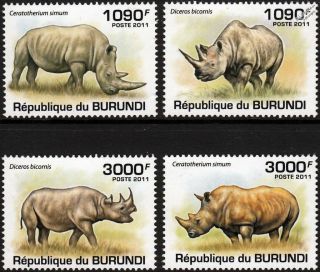 Rhinoceros (african White & Black Rhino) Wild Animal Stamp Set (2011 Burundi)