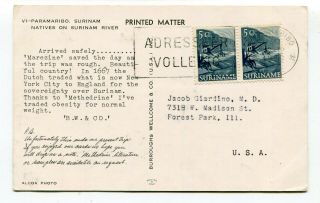 Dh - Suriname 1959 Marezine - Unusual Dear Doctor Style Postcard To Usa -