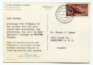 Dh - Spanish Fernando Poo 1962 Dear Doctor Squibb Medicine - Postcard To Canada