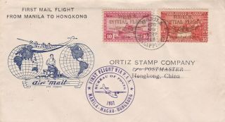 1937 Philippines C62 - 63 & 383 (block Of 6) On 1st Flight Cover To Hong Kong​ D