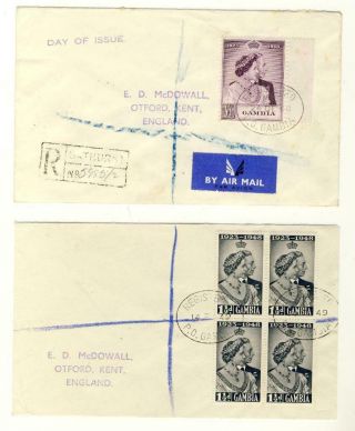 Gambia - 1948 Silver Wedding £1 Value On First Day Cover,  Low Val Block On Cover