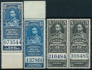 Canada 1930,  3 Values In Um/nh Full Gum Pair & 2 Singles Revenues Stamps.  B629