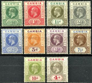 Gambia 1921 Issue Sg 108 - 117,  Hinged,  Cv £110