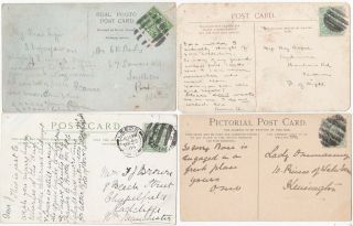 C.  1906 X 4 Ppcs Unusual Barred Cancels Beccles Dover Leeds Liverpool Postmarks
