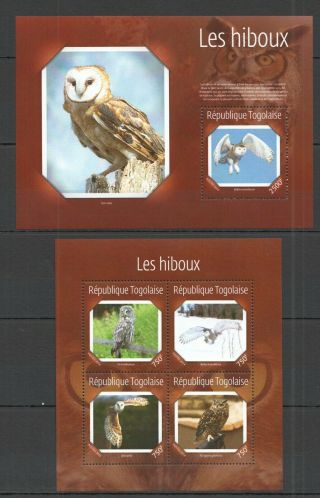 E1432 2014 Togo Fauna Birds Owls Les Hiboux Kb,  Bl Mnh