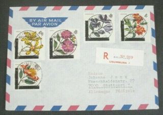 Burundi 1967 Registered Commercial Cover To Germany,  Overprinted Flowers Stamps